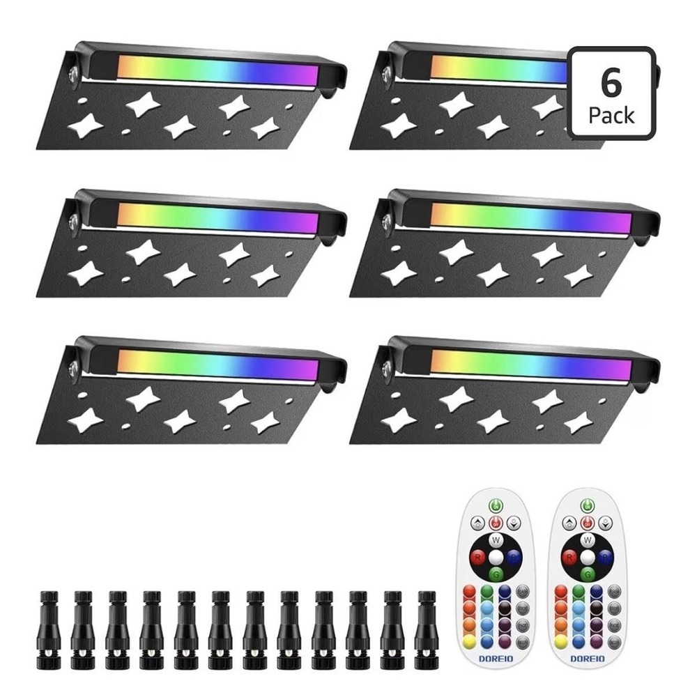 DOREIO RGB LED Wall Sconce 6 Pack Outdoor Hardscape Stair Deck Lights Black